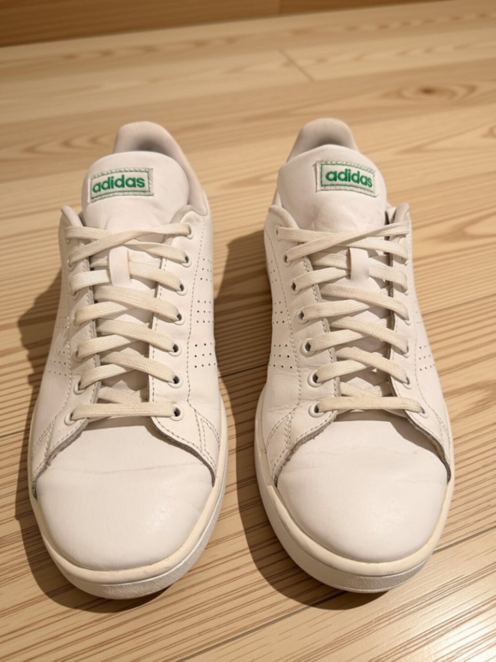 Adidas CloudFoam Advantage Low Top Lace-Up Leather Sneaker Men's 9.5 White/Green